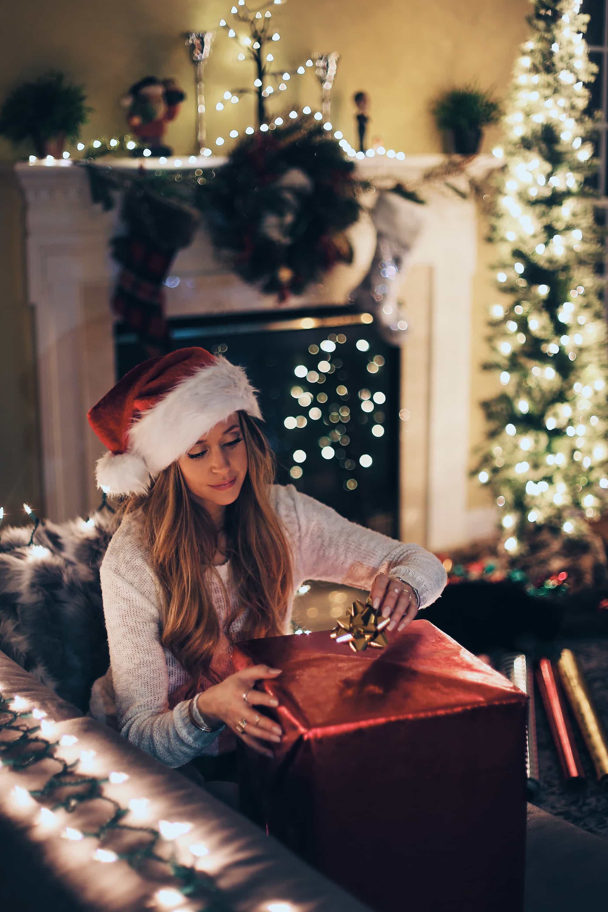 woman wrapping presents 